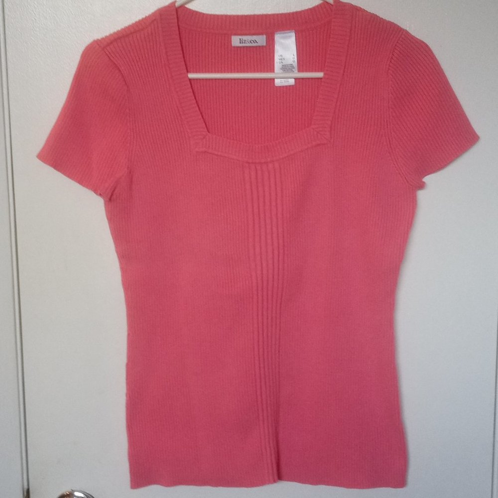 'liz & co.' bright pink pullover sweater top size L 100% cotton